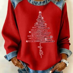 Women's Christmas Waffle Crew Neck Casual Sweatshirt