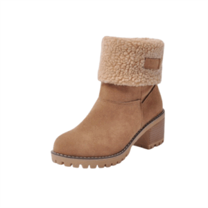 Women’s Cozy Winter Boots with Faux Fur Cuff & Chunky Heel
