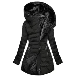 Women’s Faux Fur Lined Winter Coat with Hood – Warm, Tailored & Stylish