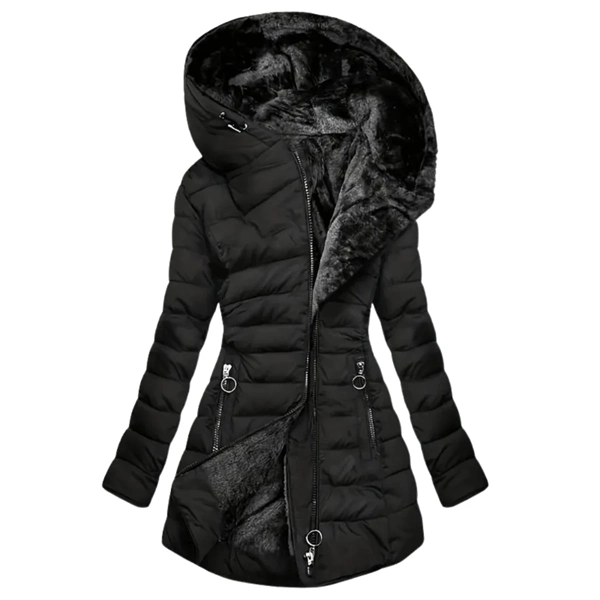 Women’s Faux Fur Lined Winter Coat with Hood – Warm, Tailored & Stylish