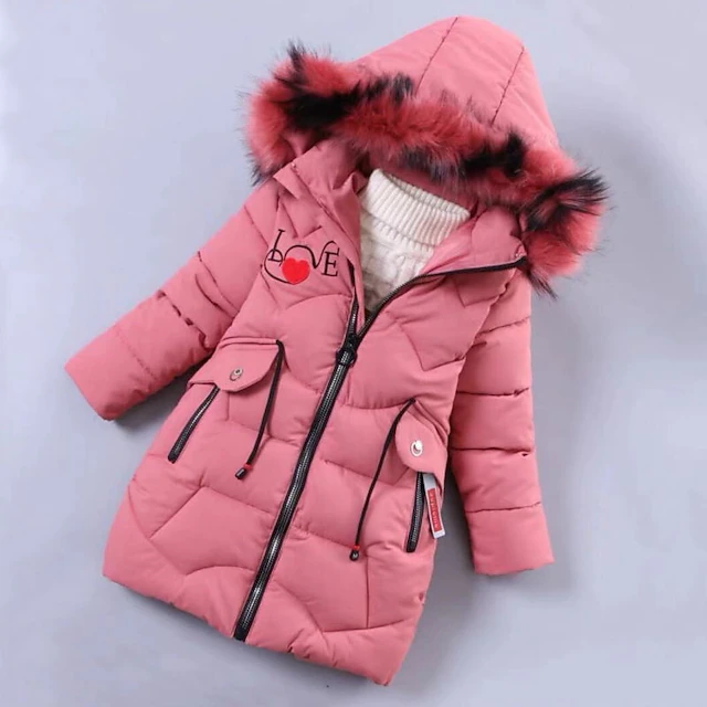 Girls' 3D Heart Puffer Jacket – Cozy, Stylish Winter Coat with Letter Details for Kids (Ages 3-12)