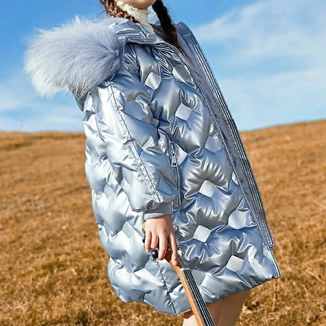 Kids Girls' Down Coat Kids Puffer Jacket Active Zipper School Cotton Coat Outerwear 4-13 Years Winter Black Sky Blue