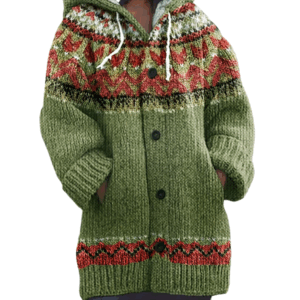 Women’s Fair Isle Hooded Button-Front Winter Sweater