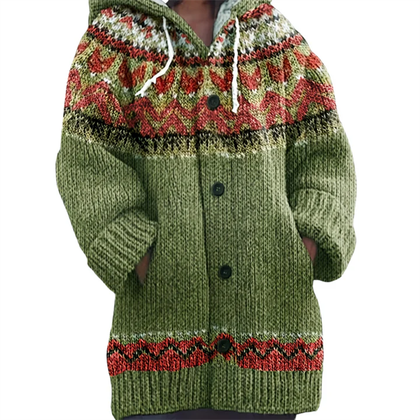 Women’s Fair Isle Hooded Button-Front Winter Sweater