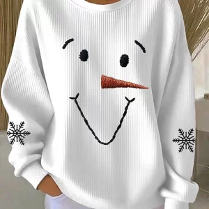 Christmas Women's Pullover Graphic Ugly Warm Classic Casual Long Sleeve Crew Neck Regular Tops Home Street Dailywear Print White Pink Blue Fall Winter
