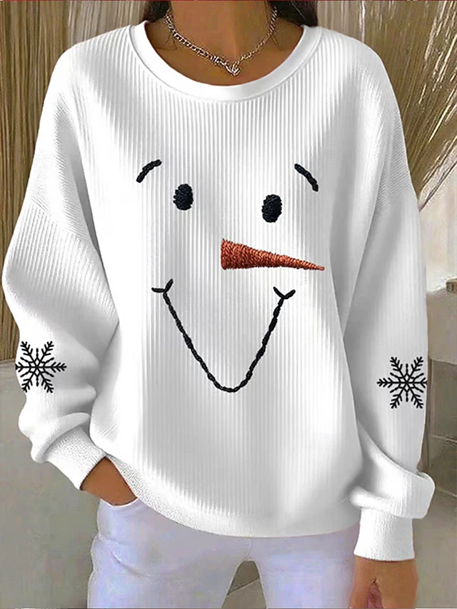 Christmas Women's Pullover Graphic Ugly Warm Classic Casual Long Sleeve Crew Neck Regular Tops Home Street Dailywear Print White Pink Blue Fall Winter