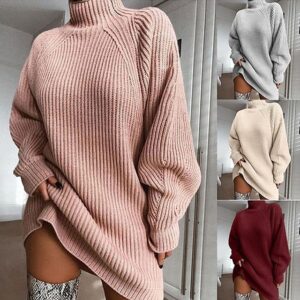 Women’s Turtleneck Knit Sweater Dress – Casual, Stylish & Comfortable Mini Dress for Winter & Holidays